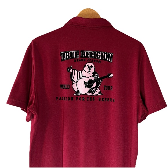 True Religion XXL Red Polo‎ Shirt Buddha Logo Y2K Streetwear Grunge Skate Core - Picture 4 of 11